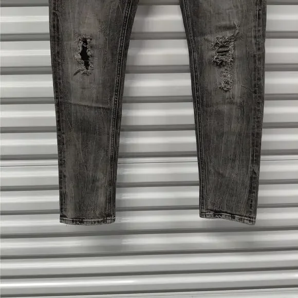Anom Denim Hate Me Slim Fit Jeans Mens 32 Gray Wash Distressed Button Fly Street - Picture 7 of 10
